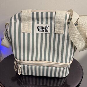 Green Stripe Toiletry Bag with Cream Accents